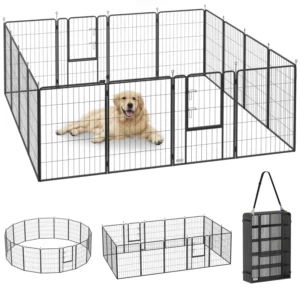 Parc de jeu pour chiens 16 panneaux avec sangles, portable pour jardin, camping-car, et camping.