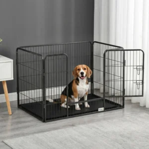 Parc pour chiens 4 panneaux, clôture robuste parc portable avec porte, double loquet.